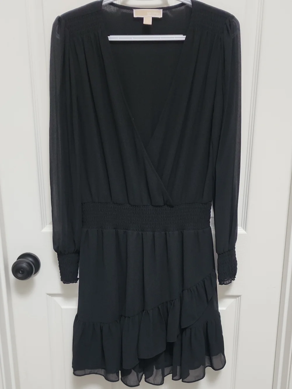 Michael Kors Size Small Black Wrap-Front Long Sleeve Dress With Lining